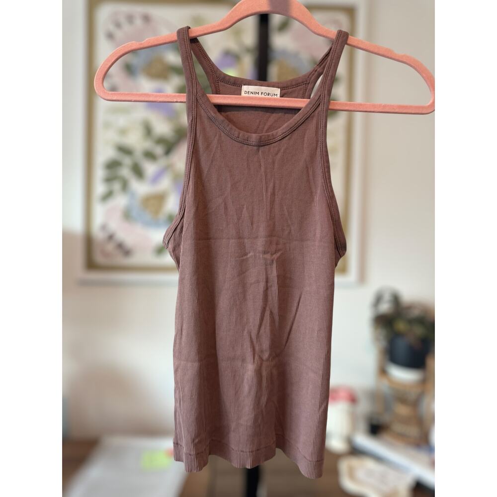 Denim Forum The Jane Ribbed Racerback Cotton Tank Top Brown Womens Size Small